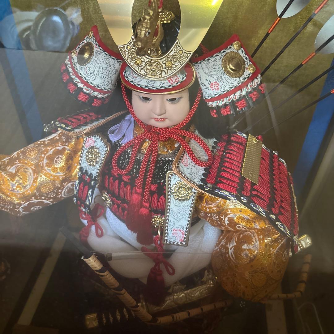 五月人形 武士の鎧 ガラスケース付き 45㎝23㎝29㎝