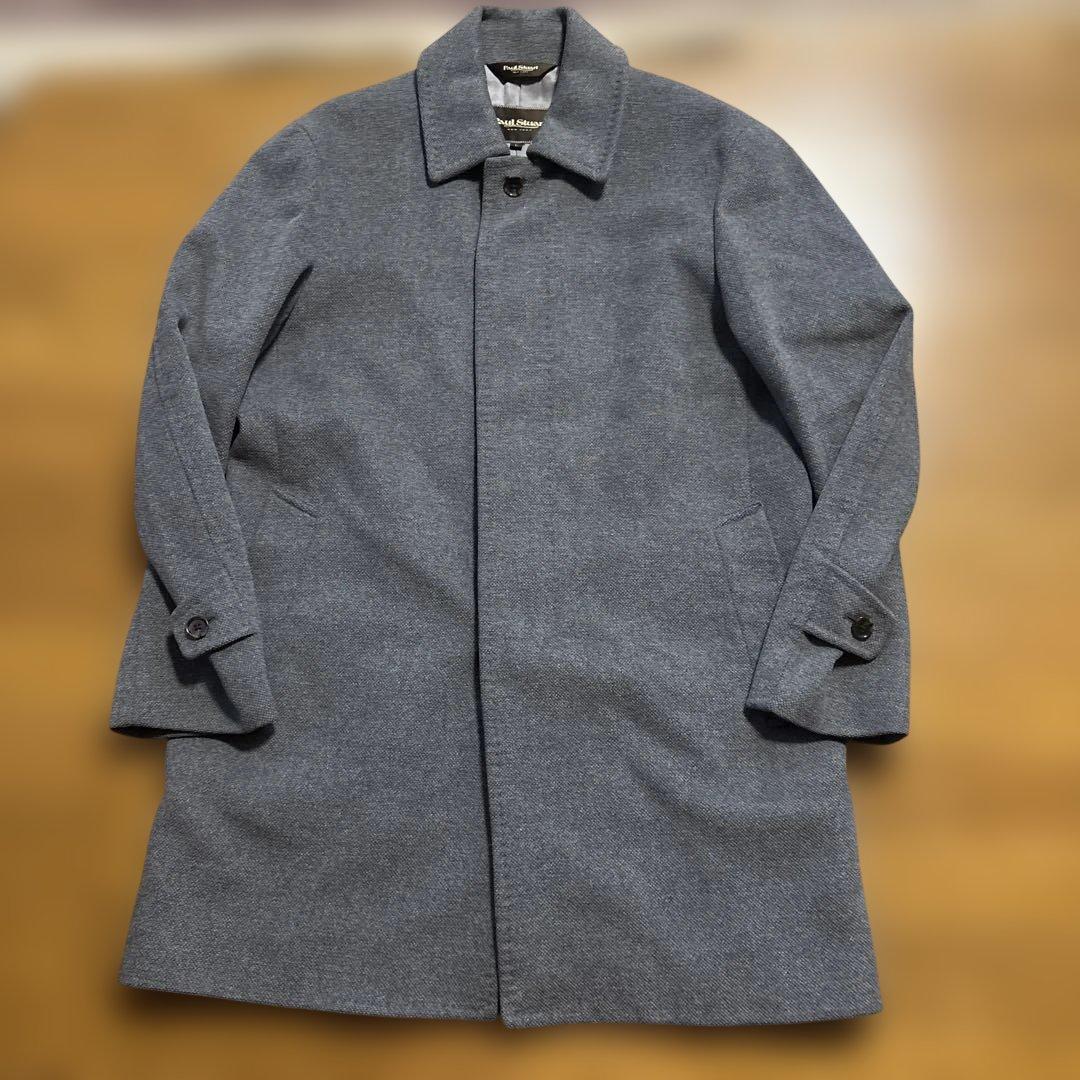 Paul Stuart アンゴラ カシミア混 ステンカラーコート グレー L