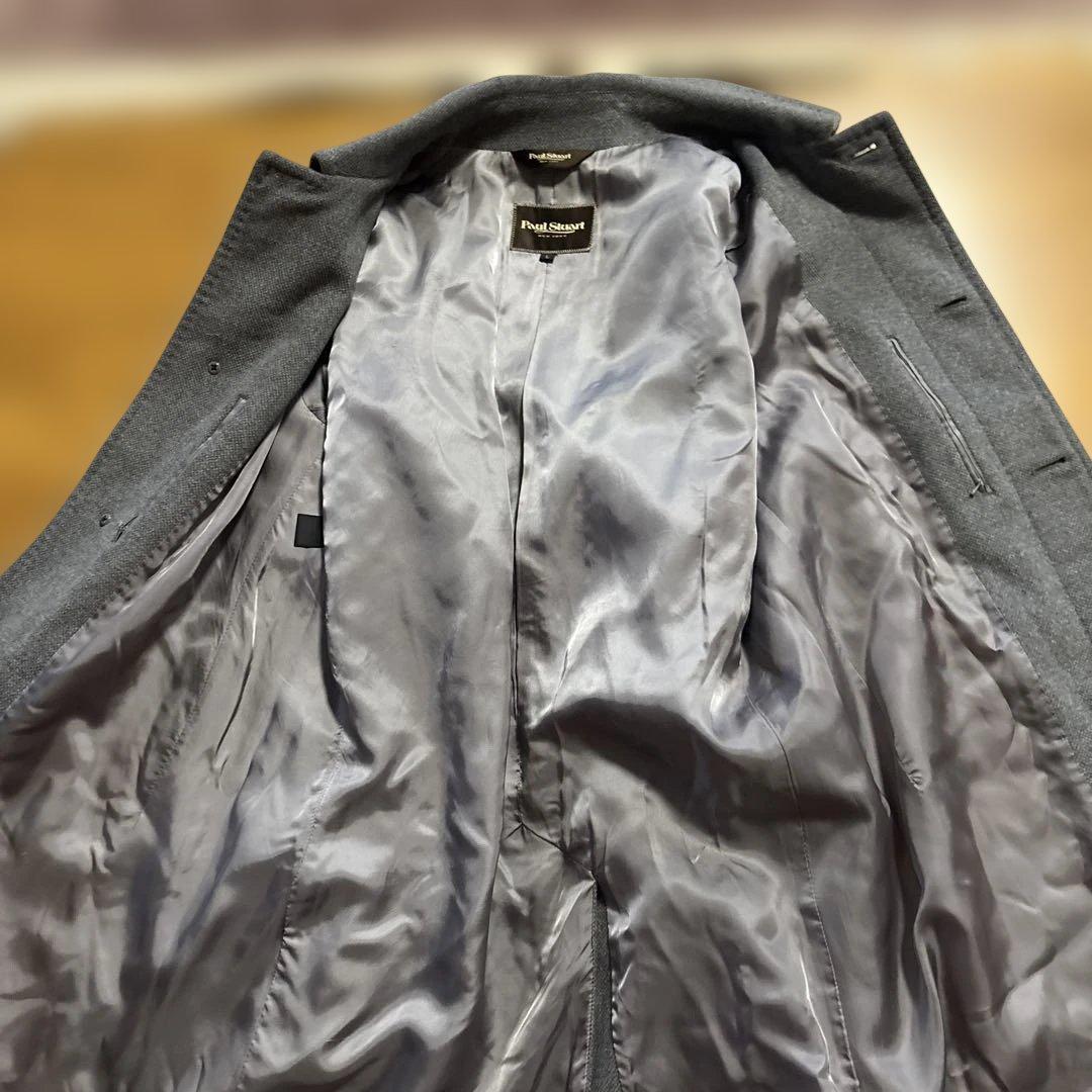 Paul Stuart アンゴラ カシミア混 ステンカラーコート グレー L