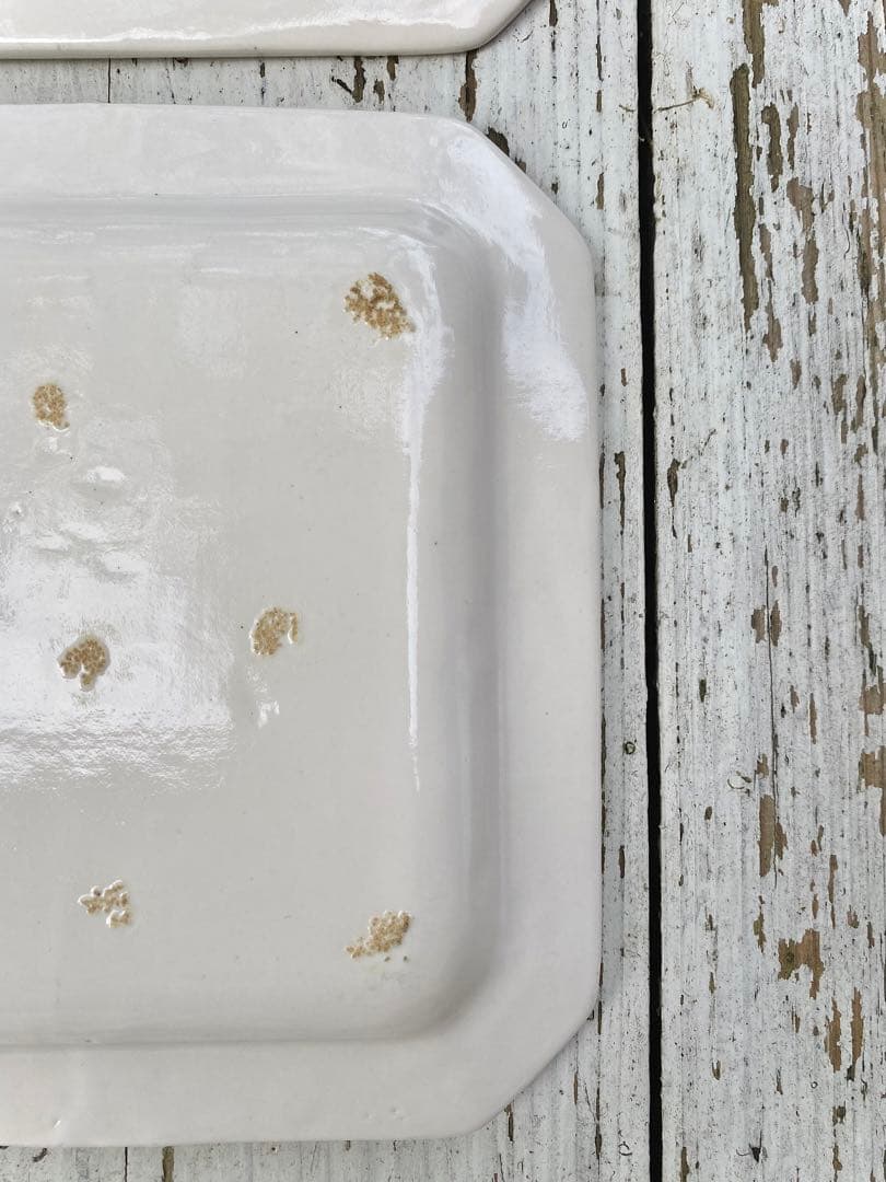 【新品未使用】岡田直人 リムスクエアプレート 角皿2枚セット(A)｜白｜作家もの