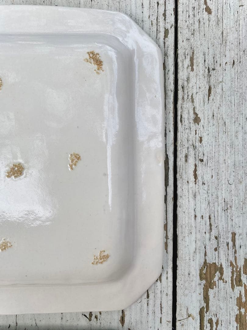 【新品未使用】岡田直人 リムスクエアプレート 角皿2枚セット(A)｜白｜作家もの