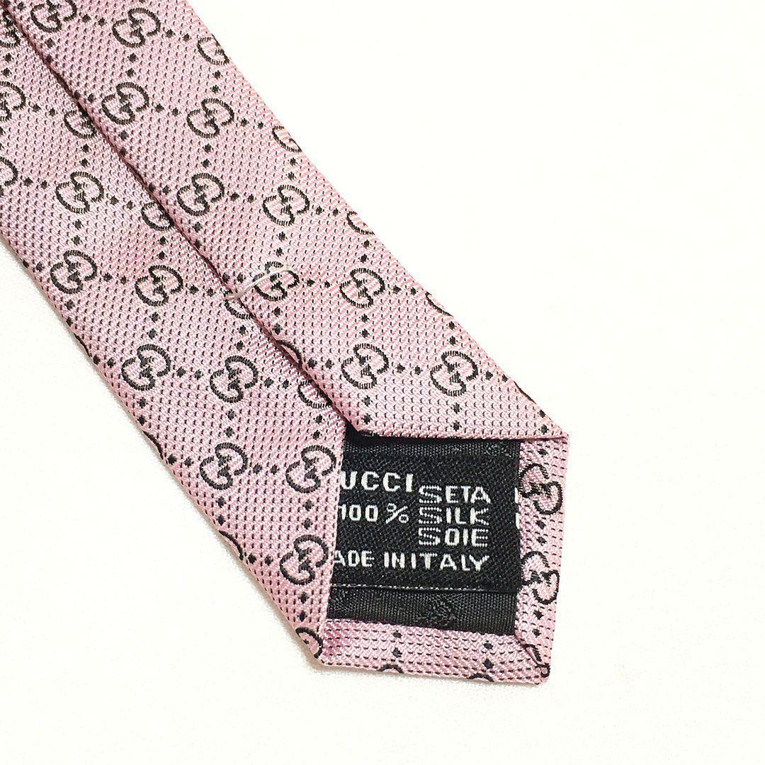 未使用級 グッチ GUCCI ネクタイ ピンク GG柄 総柄 ダブルG