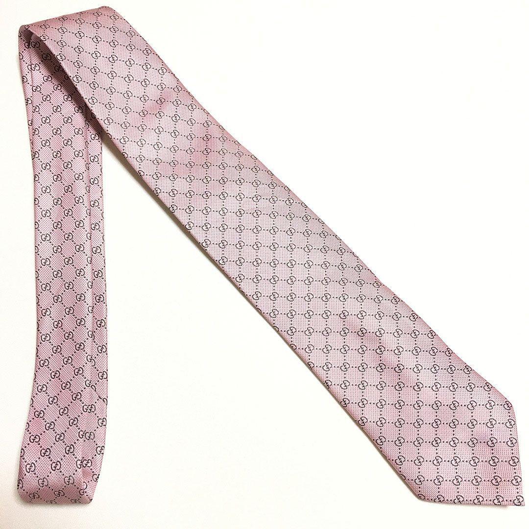 未使用級 グッチ GUCCI ネクタイ ピンク GG柄 総柄 ダブルG