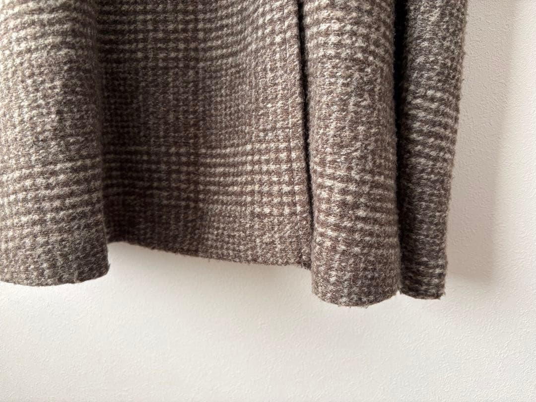 スピックアンドスパン Wスライバー ノーカラーチェックポンチョコート ブラウン