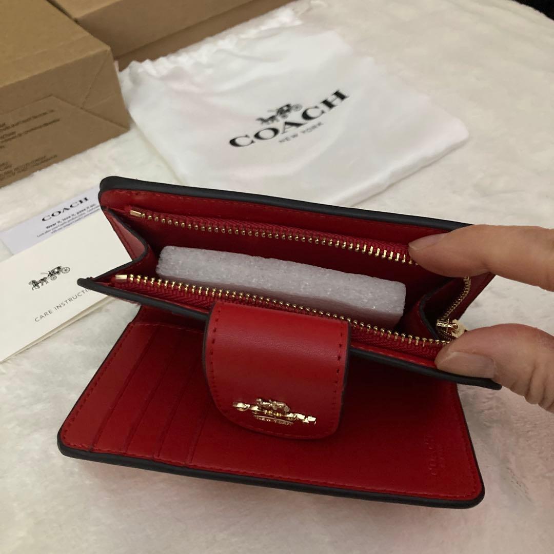 COACH 花柄 二つ折り財布 レッド