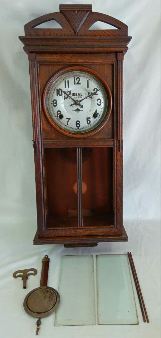 IDEAL　木製掛時計　ゼンマイ式振り子時計　レトロ　小栗時計製造所　骨董