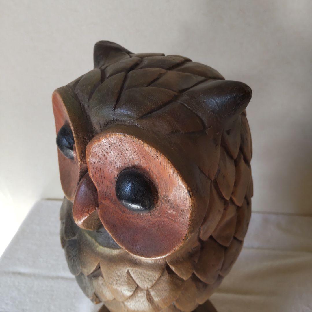 ふくろう 高さ41㎝ 3kg 木彫り 置物 一刀彫