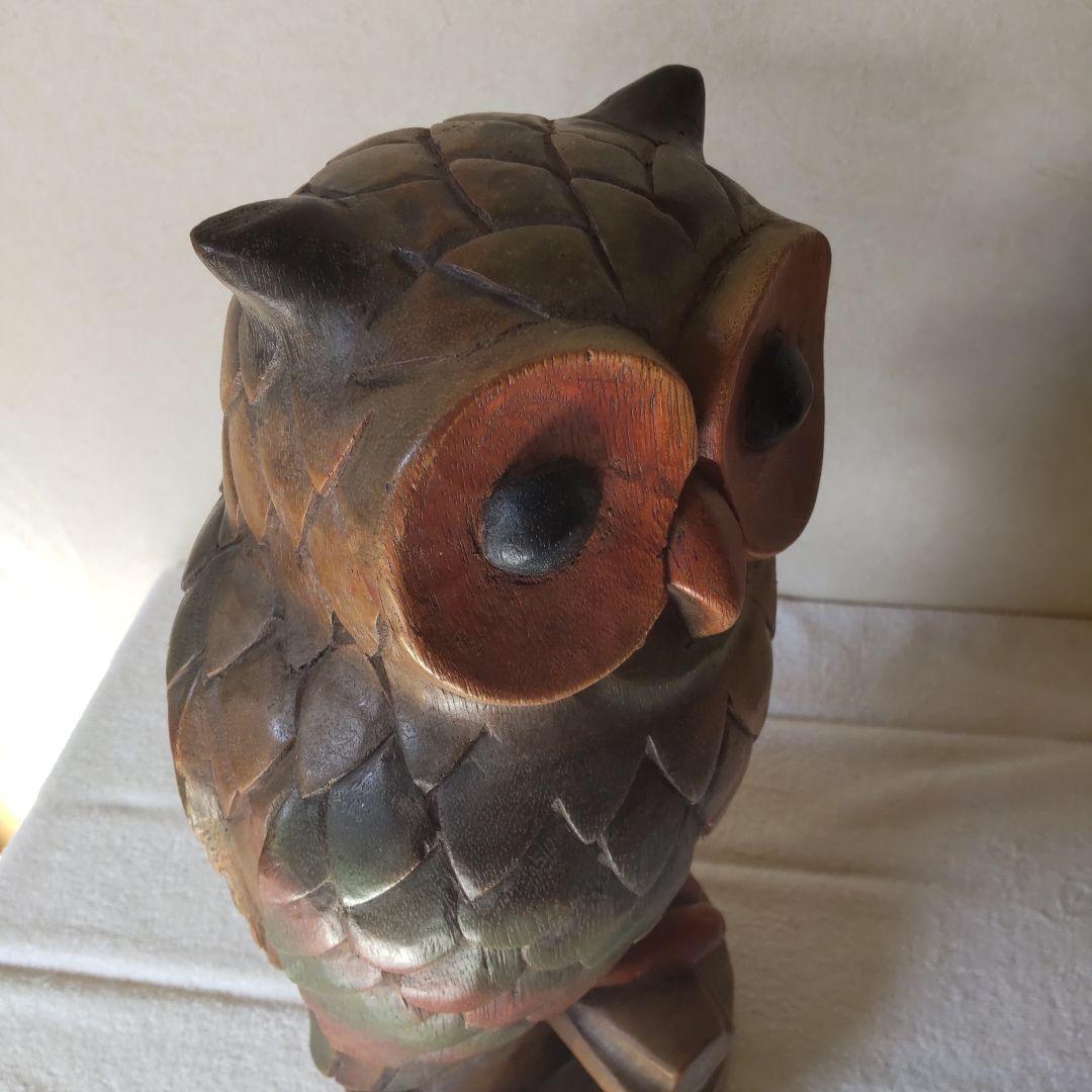 ふくろう 高さ41㎝ 3kg 木彫り 置物 一刀彫