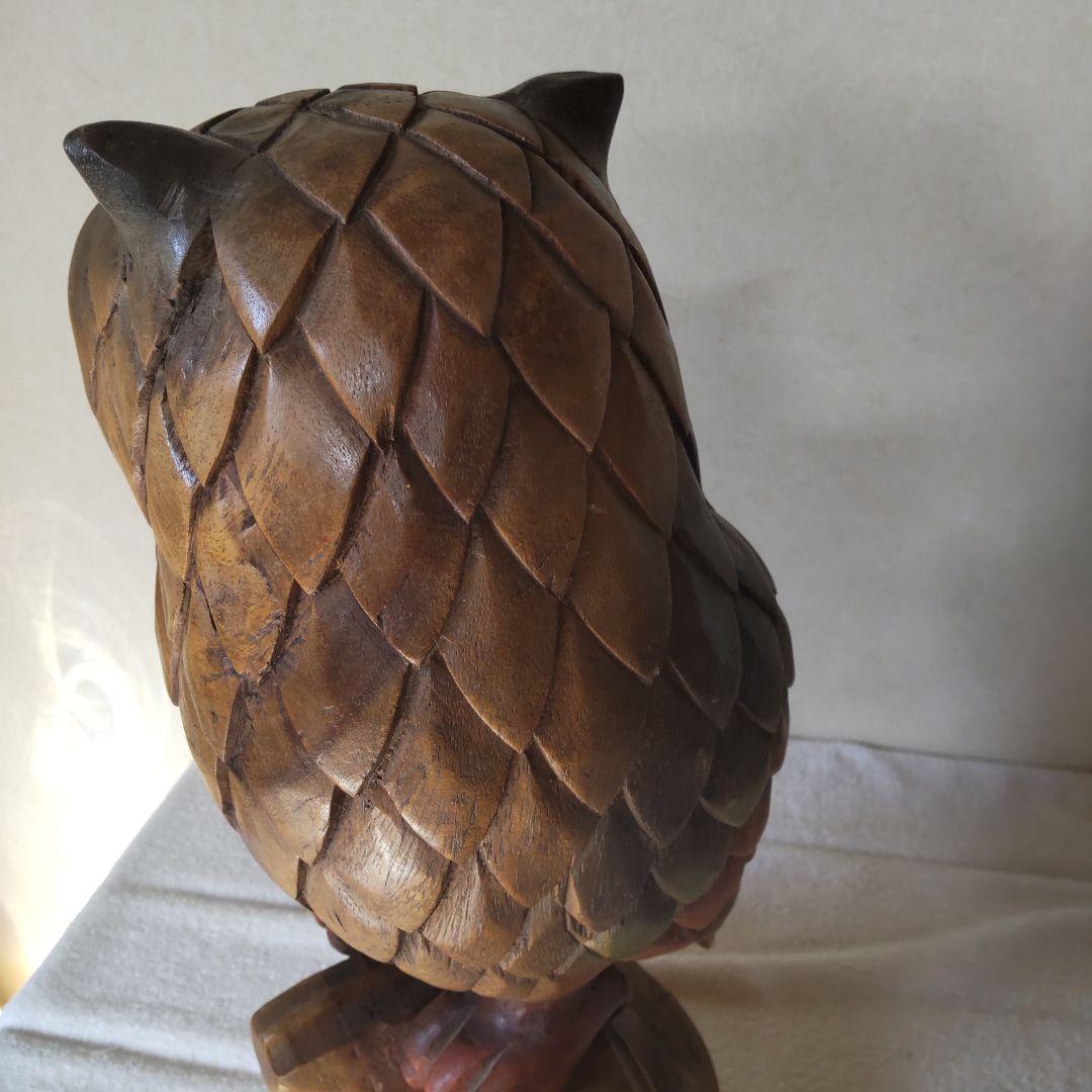 ふくろう 高さ41㎝ 3kg 木彫り 置物 一刀彫