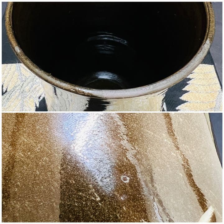 現川焼　臥牛窯　長崎県無形文化財指定十三代横石臥牛作　刷毛目　白鷺文　花瓶　花入