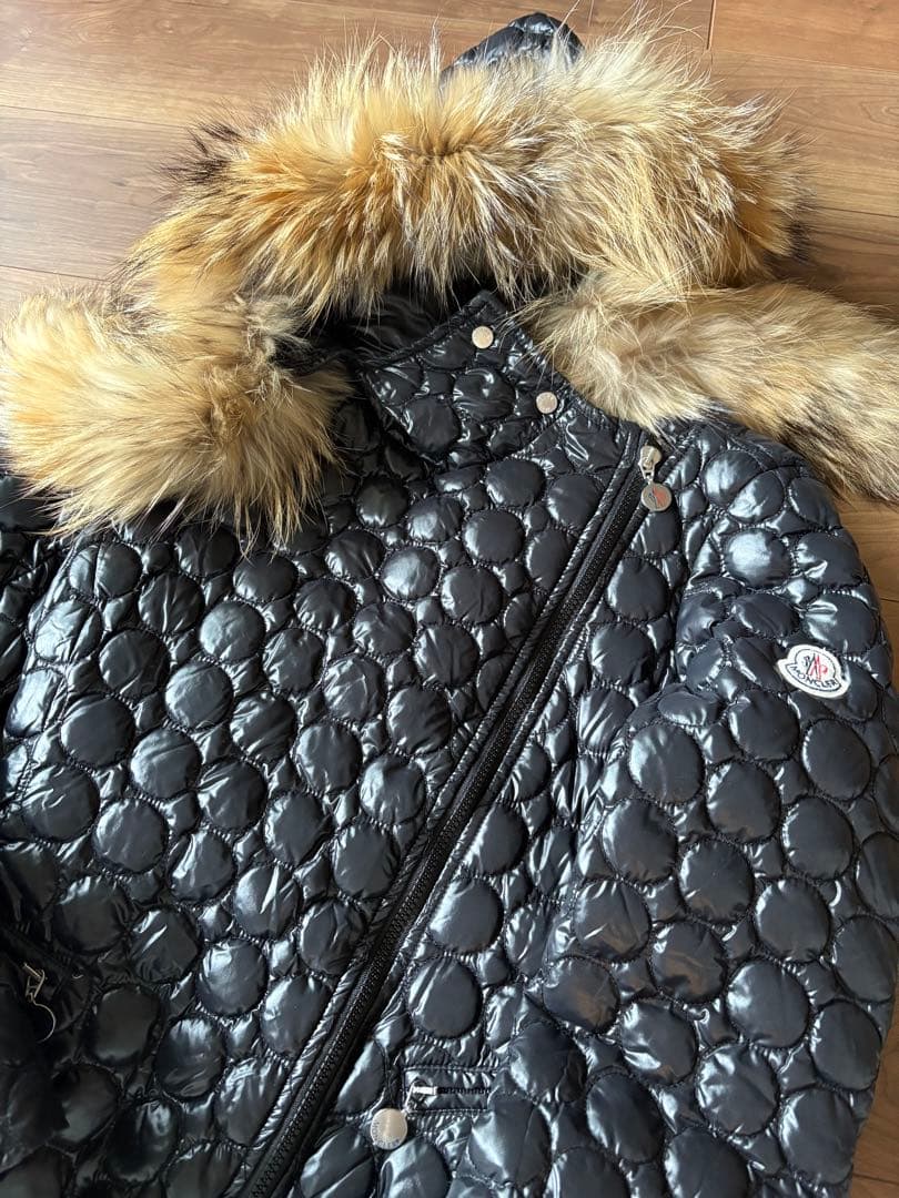 モンブラン ファー付きダウンジャケット 黒 ライダース型 貴重 MONCLER