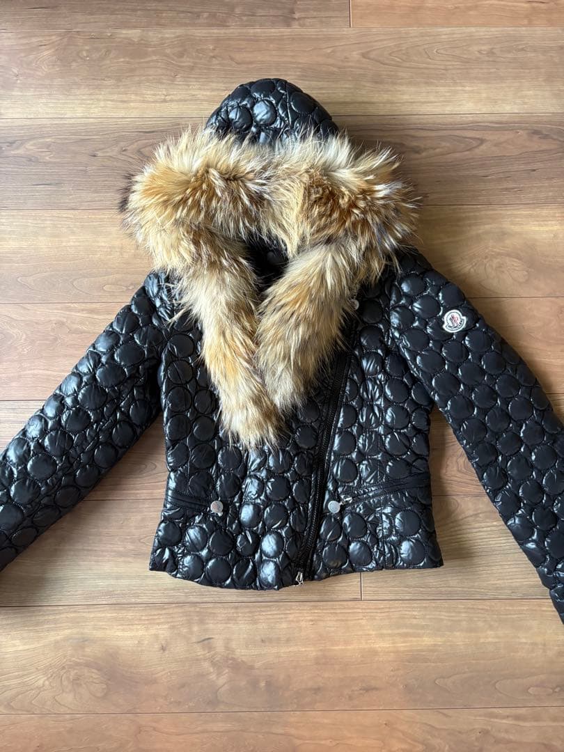 モンブラン ファー付きダウンジャケット 黒 ライダース型 貴重 MONCLER