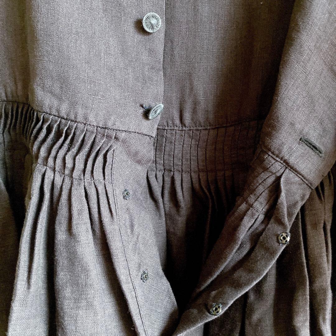 【美品】Scye リネン ピンタックギャザー フレアブラウス フレンチスリーブ