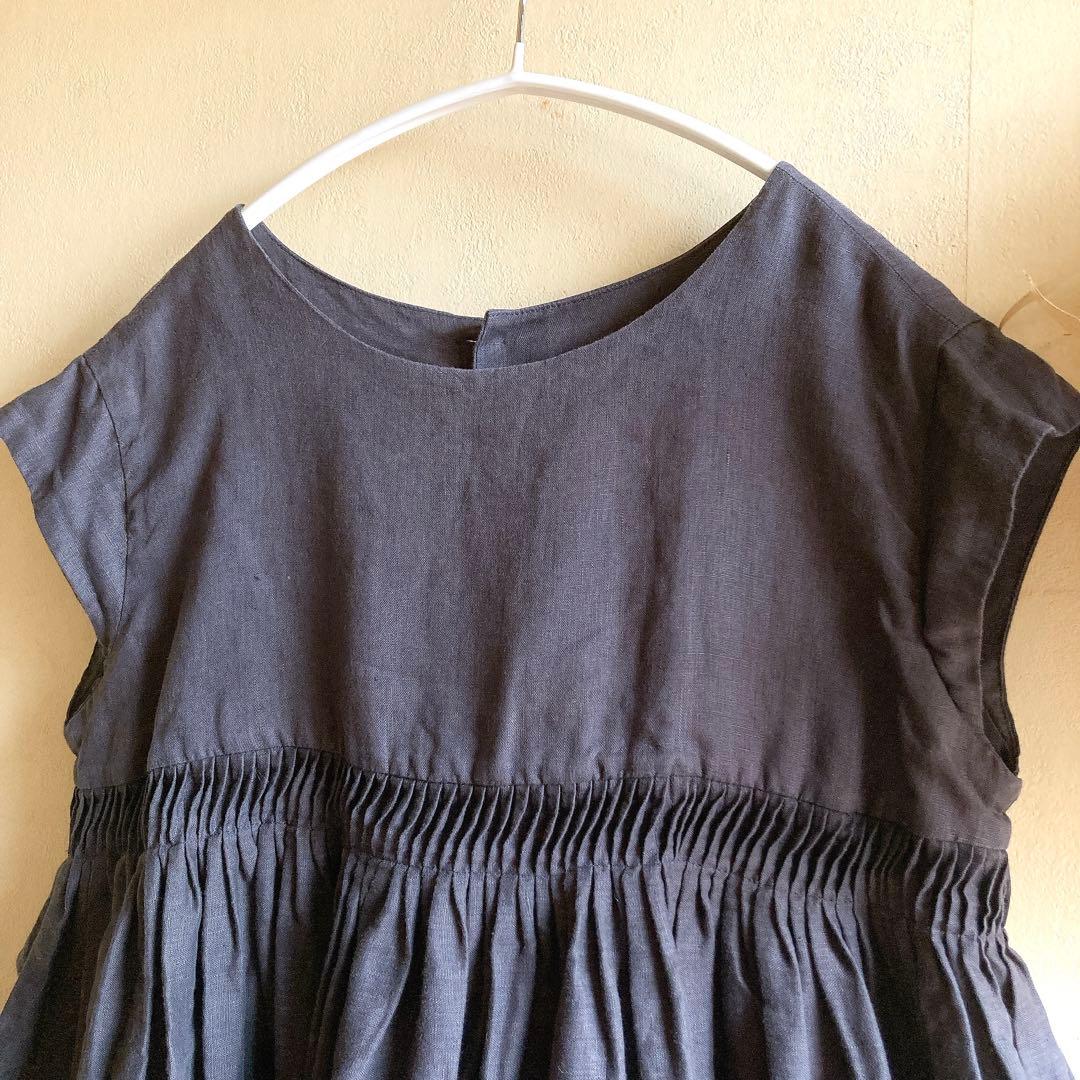 【美品】Scye リネン ピンタックギャザー フレアブラウス フレンチスリーブ