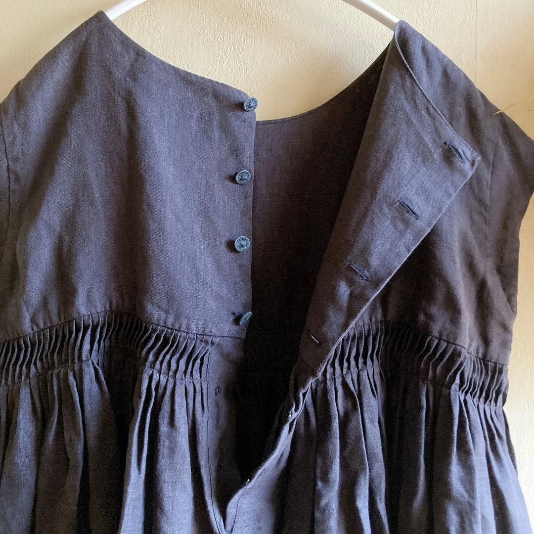 【美品】Scye リネン ピンタックギャザー フレアブラウス フレンチスリーブ