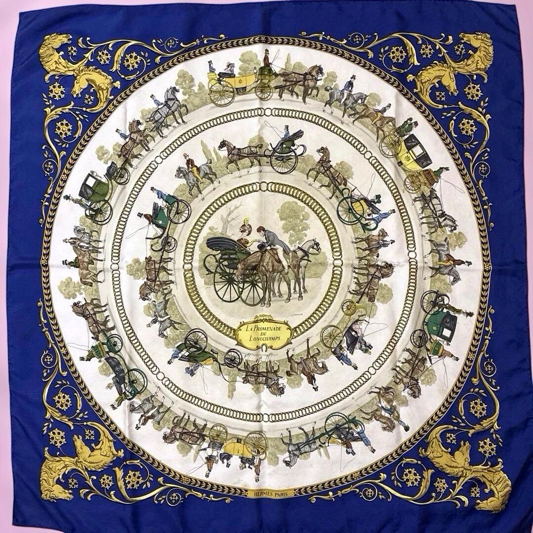 HERMES スカーフ　90カレ　ロンシャンへの散歩