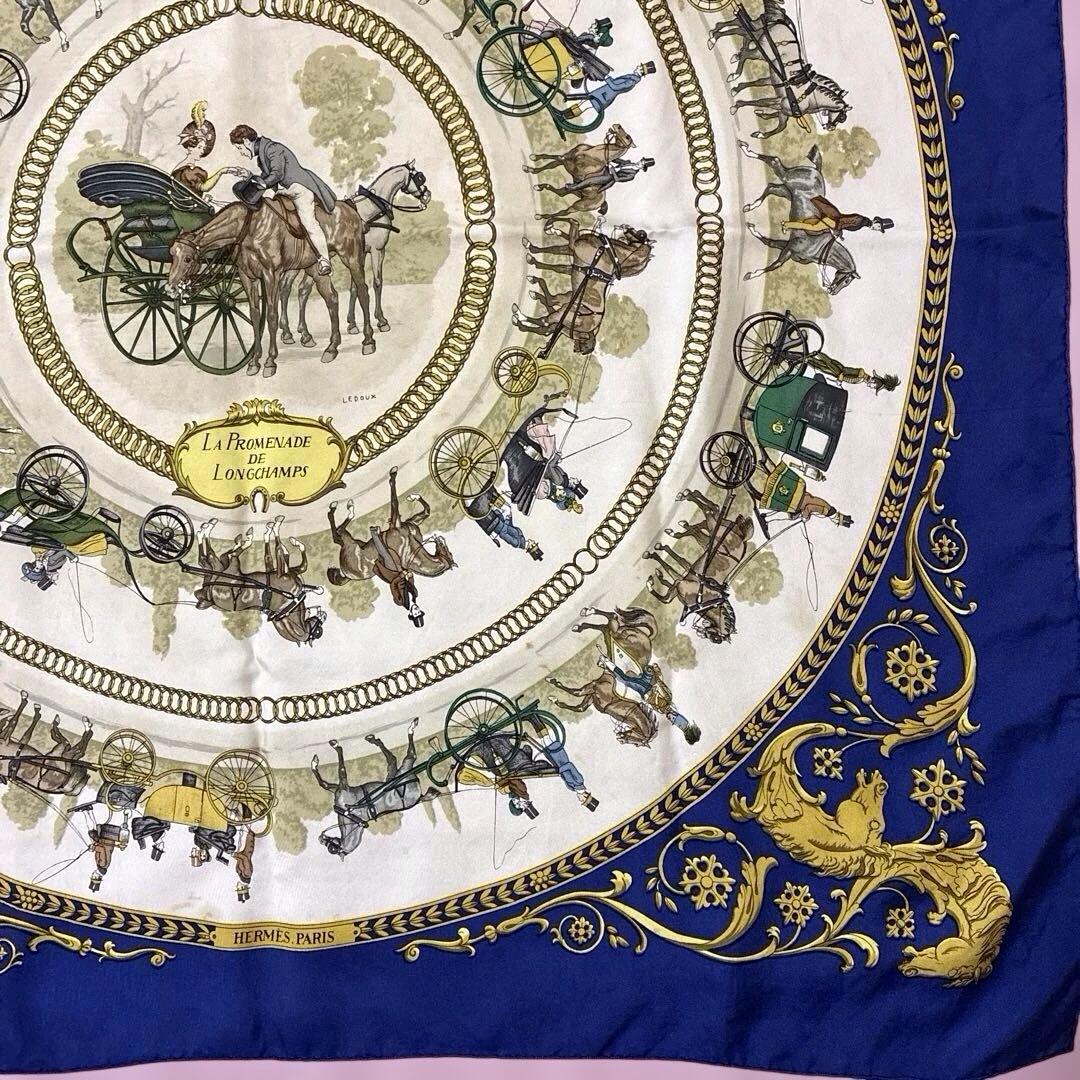 HERMES スカーフ　90カレ　ロンシャンへの散歩