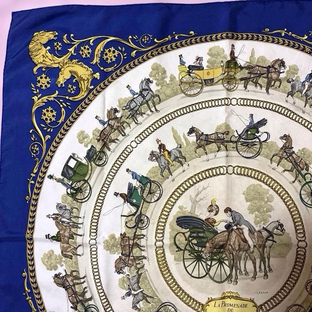 HERMES スカーフ　90カレ　ロンシャンへの散歩