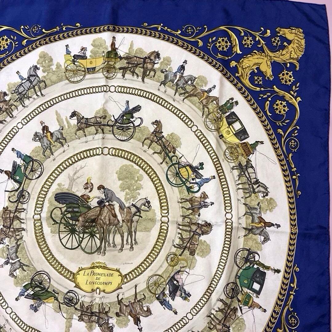 HERMES スカーフ　90カレ　ロンシャンへの散歩