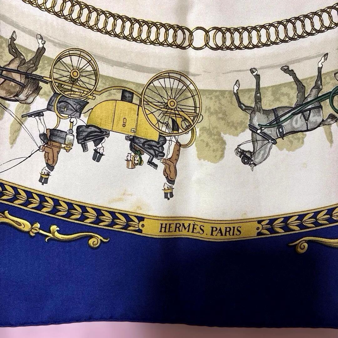 HERMES スカーフ　90カレ　ロンシャンへの散歩