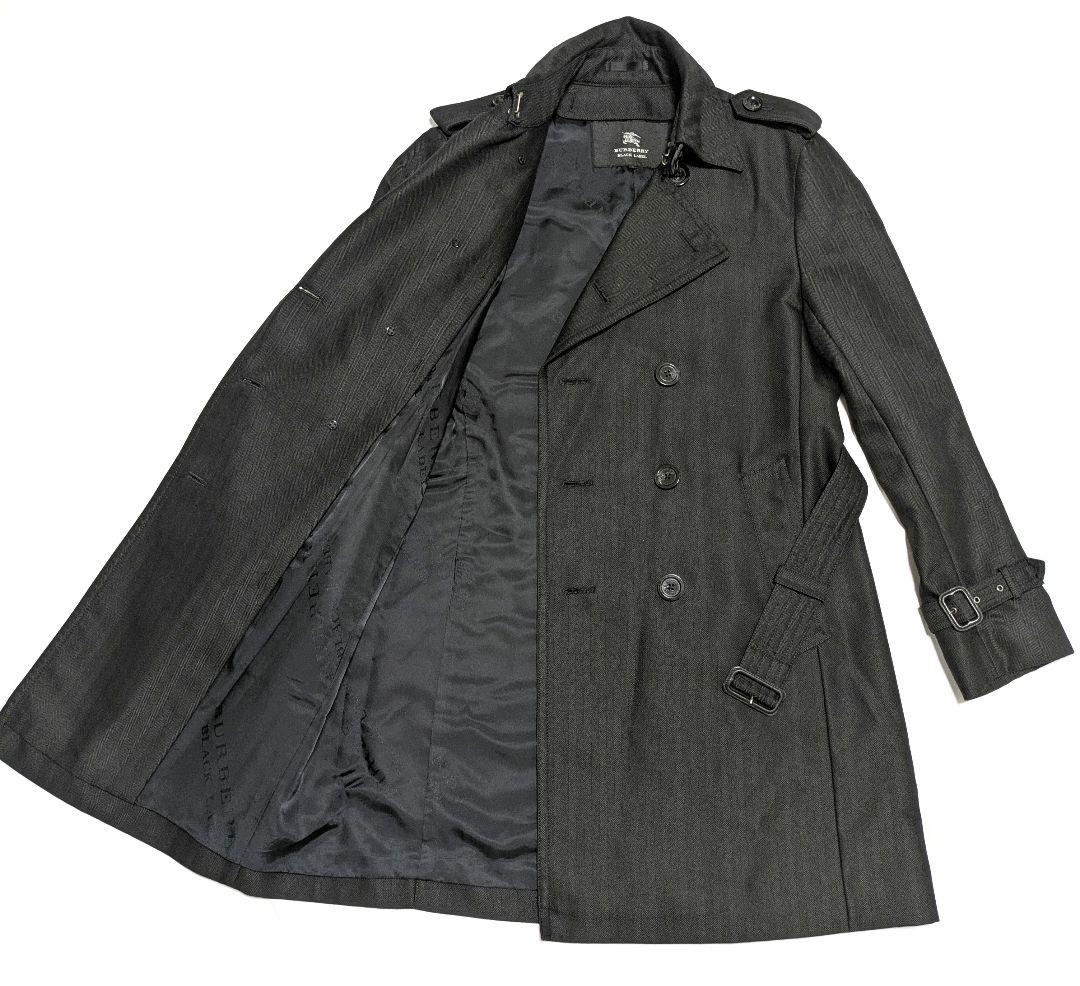 【未使用級】 バーバリーブラックレーベル　ウールトレンチコート　ヘリンボーン　黒
