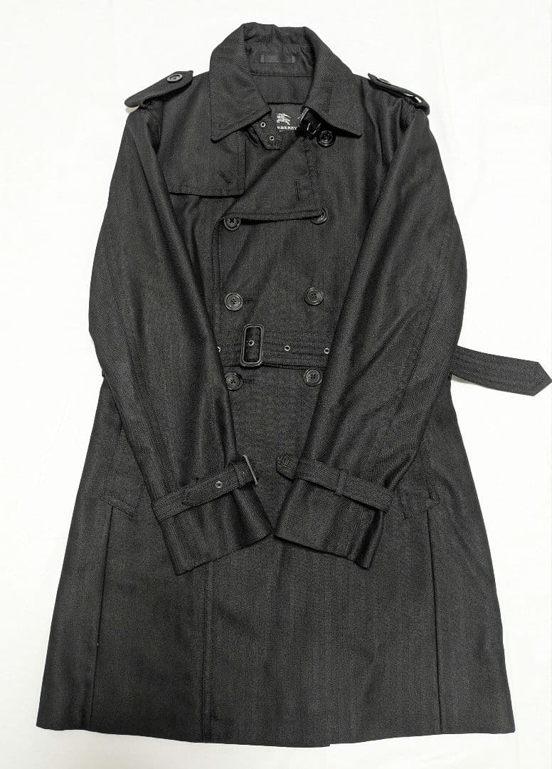 【未使用級】 バーバリーブラックレーベル　ウールトレンチコート　ヘリンボーン　黒