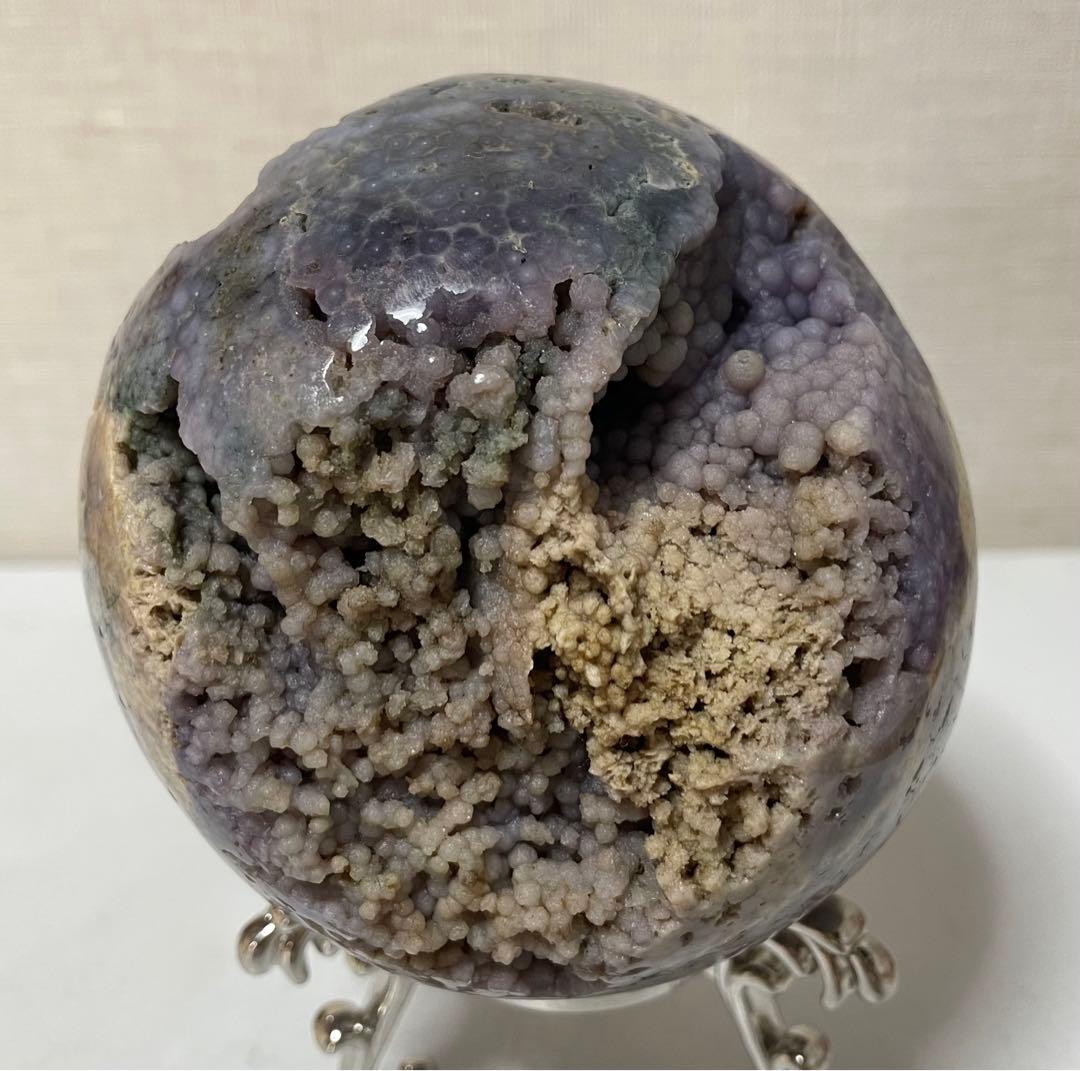 グレープアゲート カルセドニー スフィア 鉱物標本 葡萄瑪瑙原石 風水晶 幸運