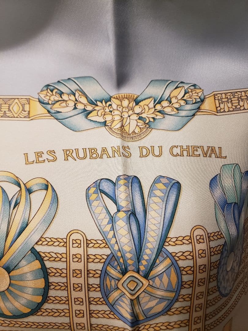 【美品】HERMES LES RUBANS DO CHEVAL 馬のリボン水色