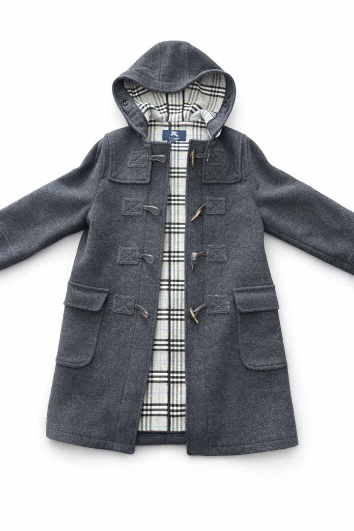 バーバリーロンドン ダッフルコート S相当150A チャコールグレー チェック