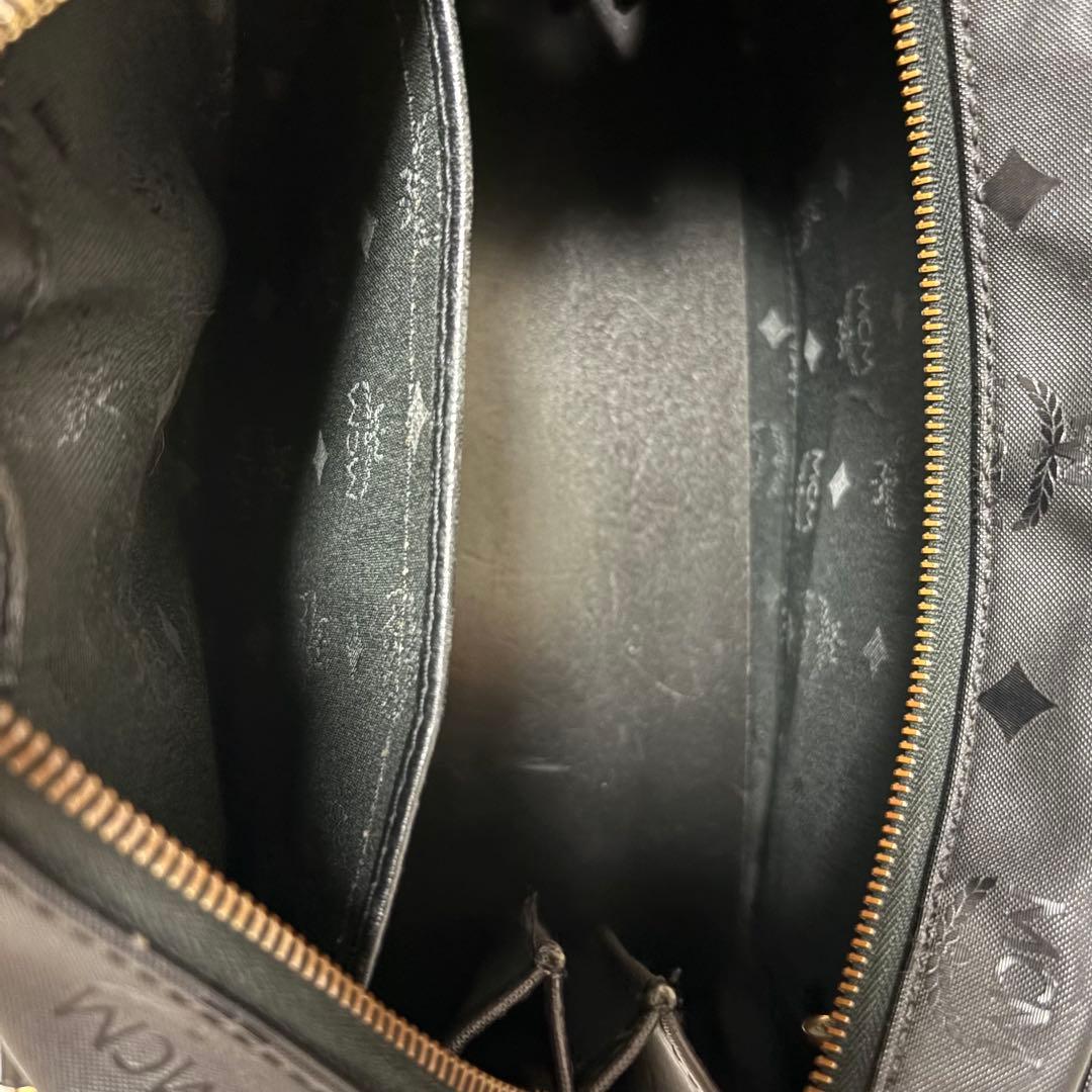 MCM エムシーエム ロゴ総柄 PVC×レザー ミニボストンバッグ ハンドバッグ