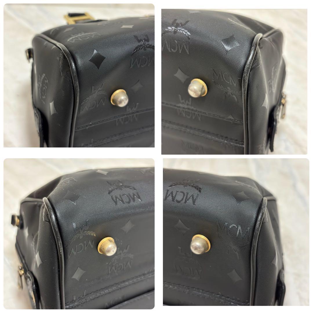 MCM エムシーエム ロゴ総柄 PVC×レザー ミニボストンバッグ ハンドバッグ