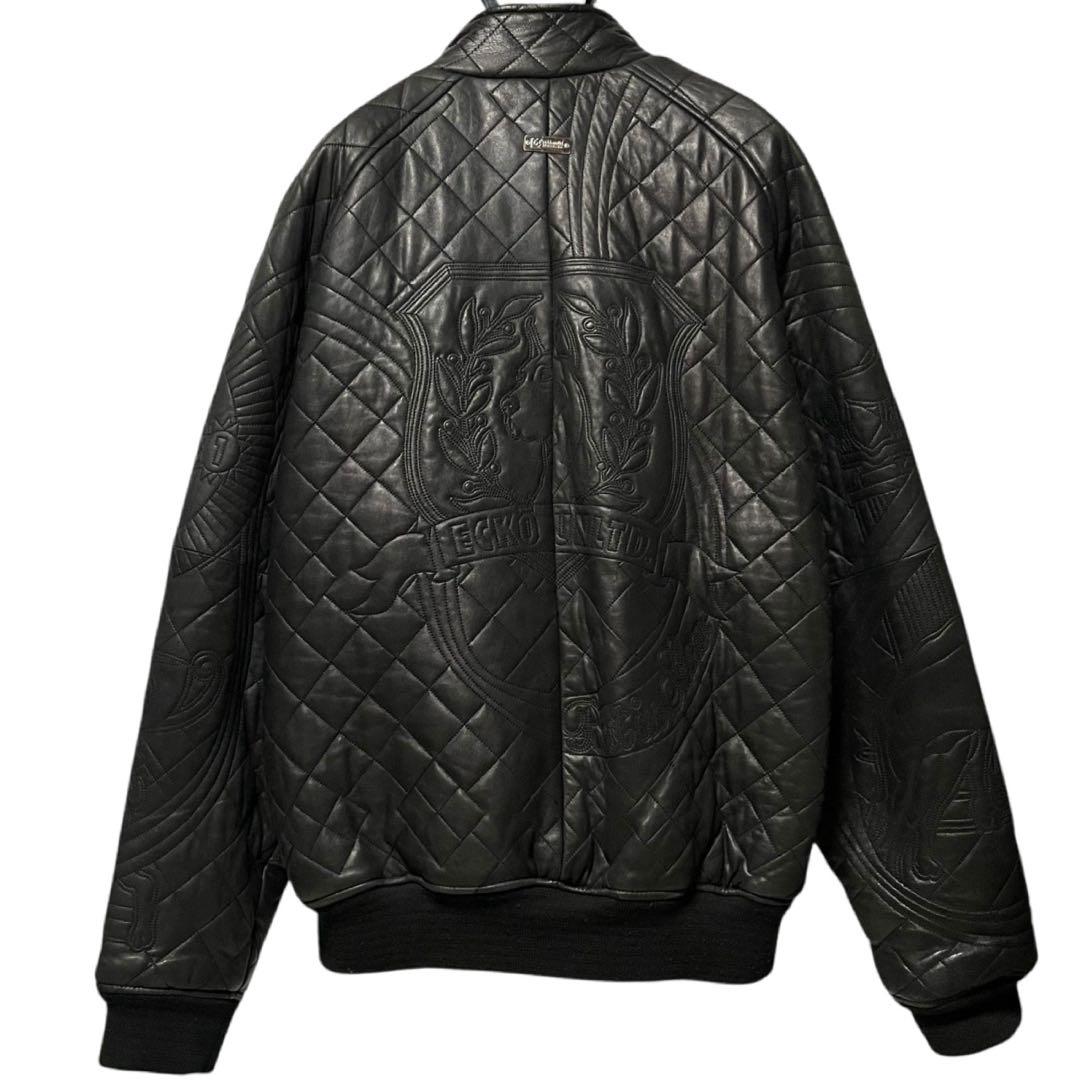 90s ecko unltd キルティング レザージャケット ブルゾン 総刺繍