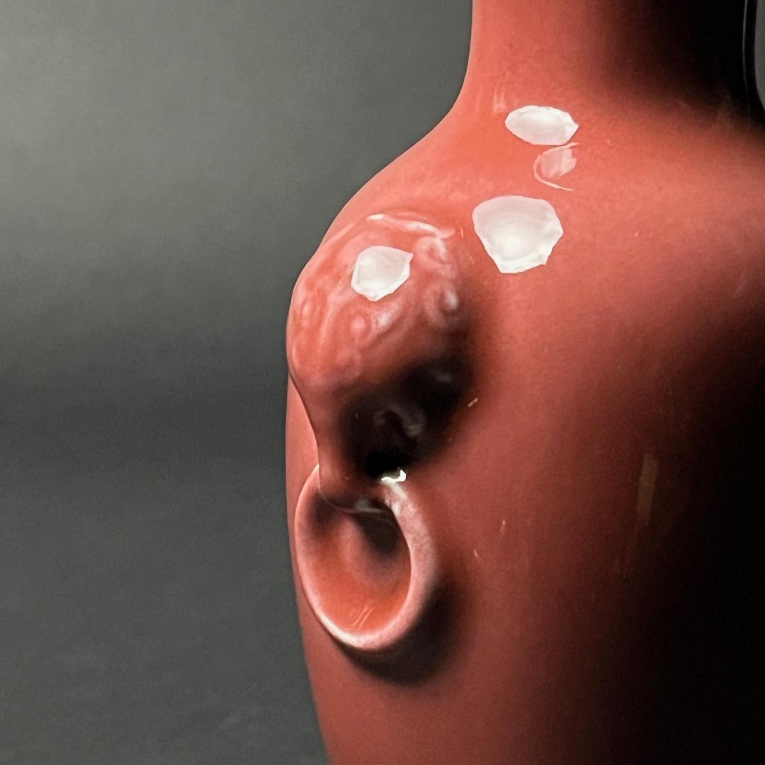 辰砂 双獣耳瓶 大清康煕年製 款 中国美術 古玩 SN25