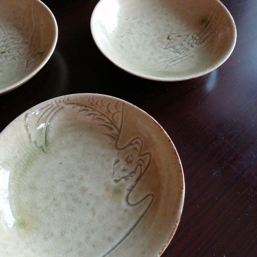 加藤誠逸　名古屋十名所黄瀬戸向付皿　14.5cm　10枚　明治〜昭和初期