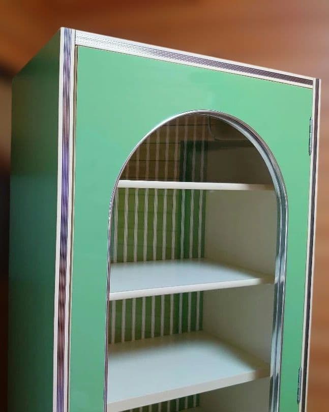 美品 レトロポップ 昭和レトロ 飾り棚 食器棚 花柄 アンティーク インテリア