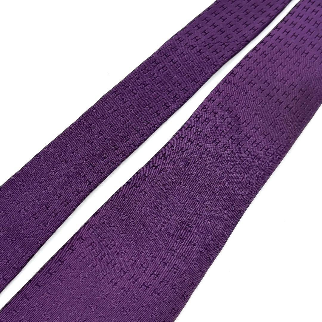 極美品✨ HERMES ネクタイ ファソネ H柄 ジャガード 総柄 パープル