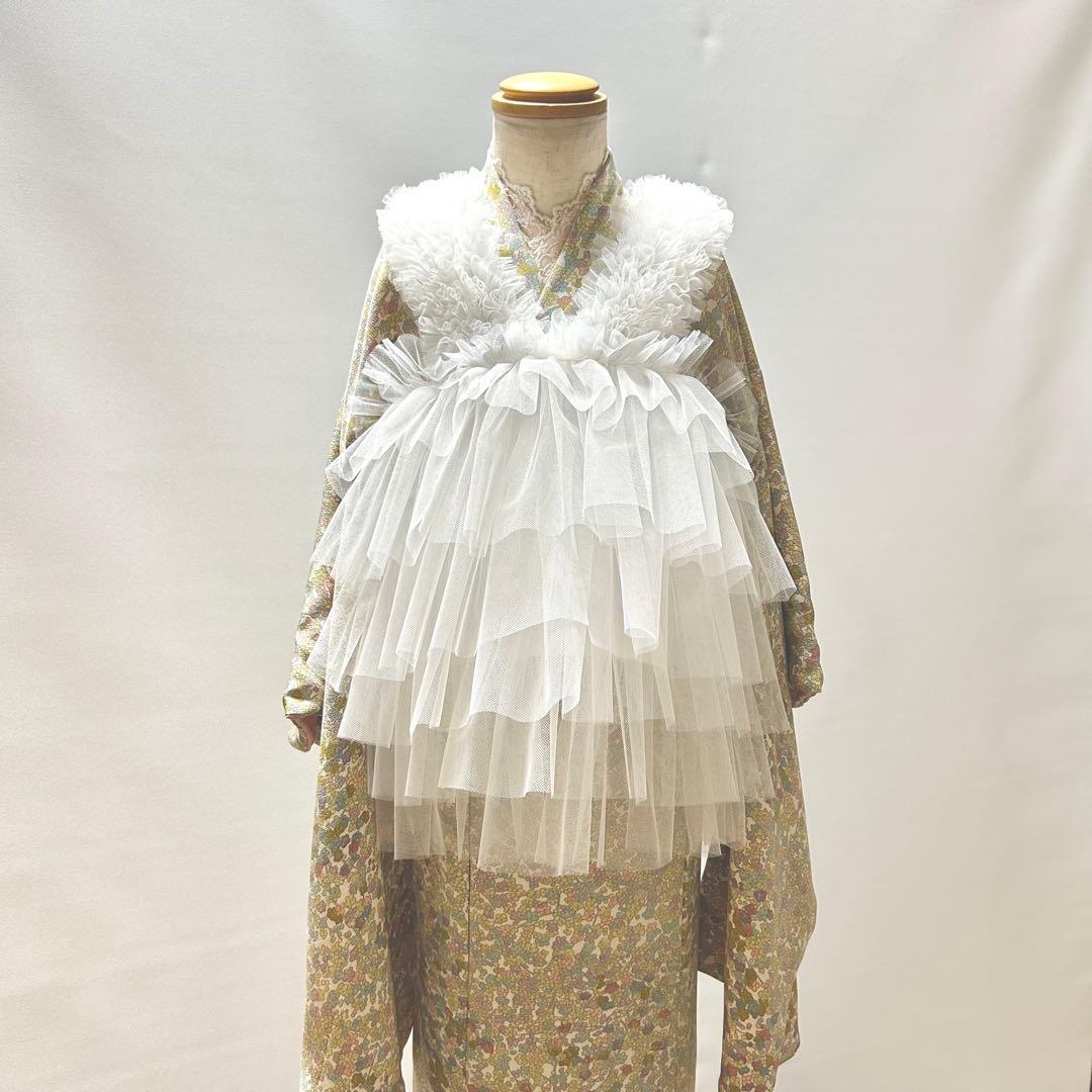 被布エプロン【スノーフリル】チュール被布　被布ドレス　七五三　3歳着物