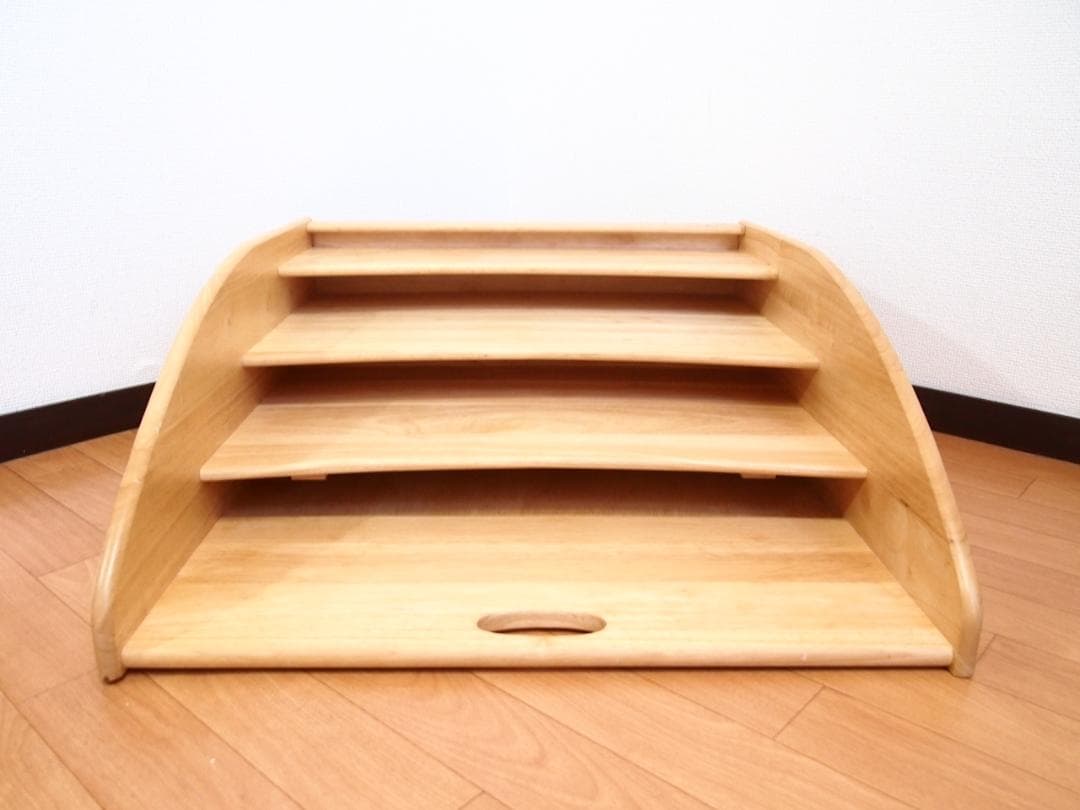 【美品】木製無垢 大型 3段 マガジンラック/新聞ラック ナチュラル色 収納家具