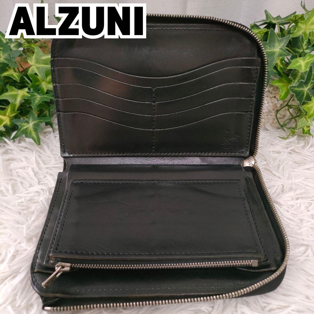 ALZUNI 二つ折り財布 ブラック レザー アルズニ 財布 黒 革 牛革