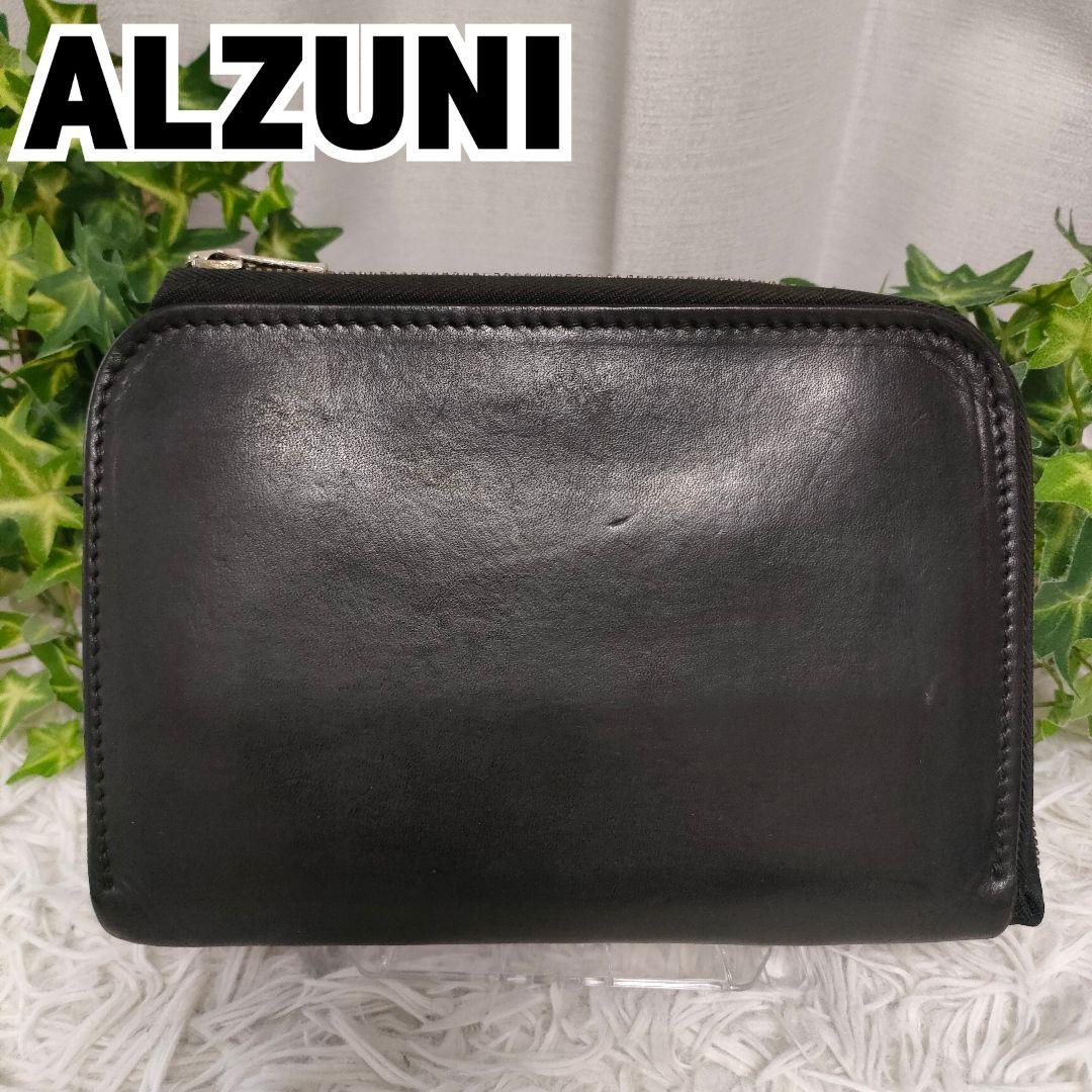 ALZUNI 二つ折り財布 ブラック レザー アルズニ 財布 黒 革 牛革
