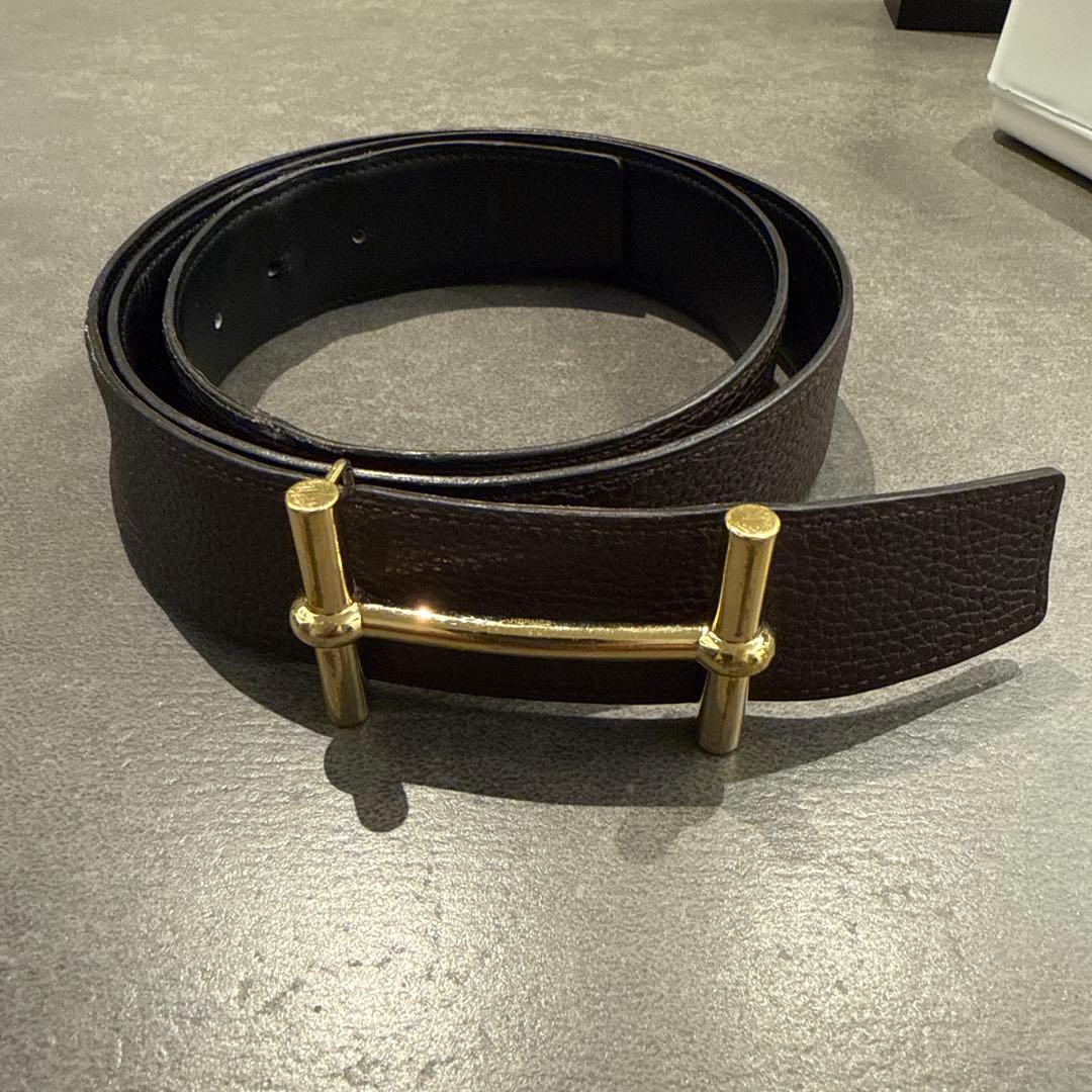 エルメスブラウン レザー ベルト ゴールドバックル　117cm
