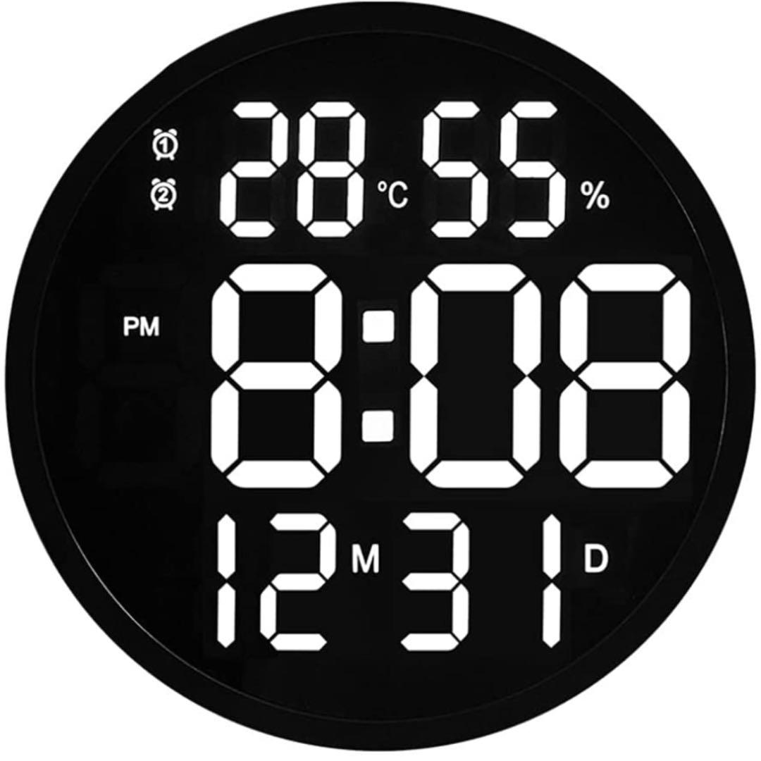 掛け時計 壁掛け温度計湿度計LEDデジタル電子壁掛け時計 照明自動感応夜光壁掛け