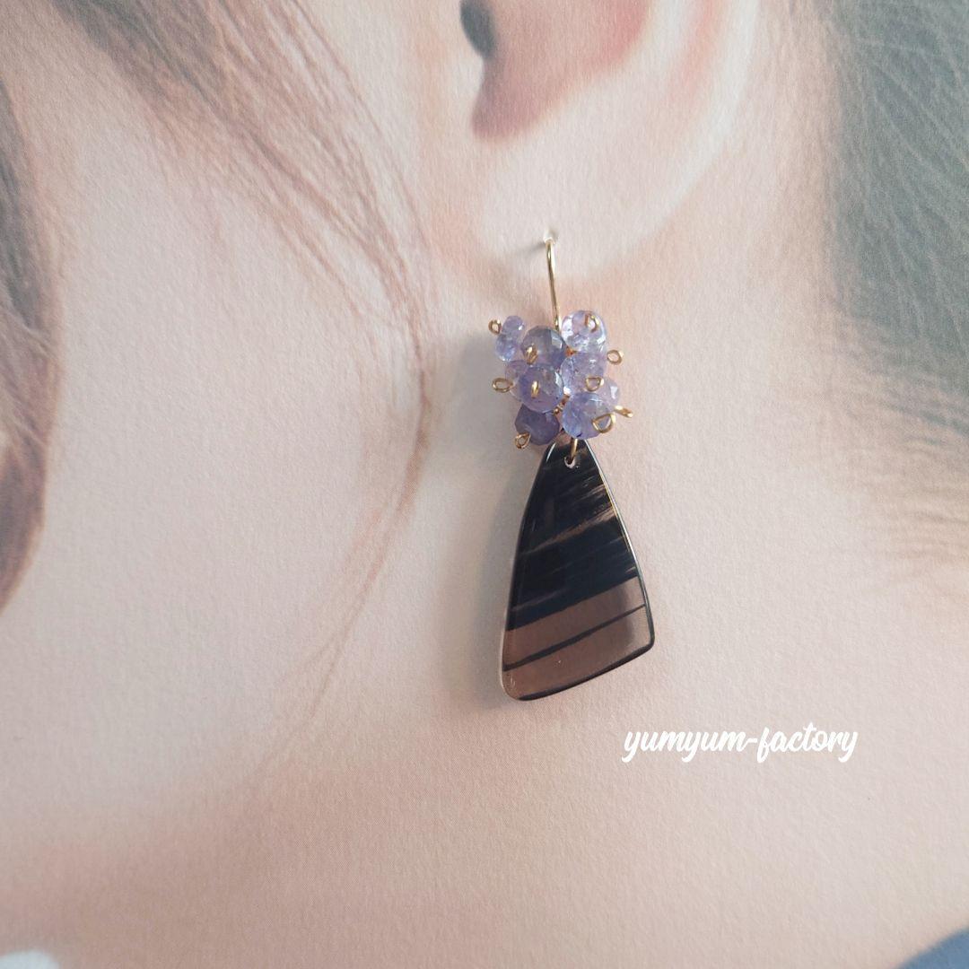 【14kgf】オブシディアンのピアス（チャーム）