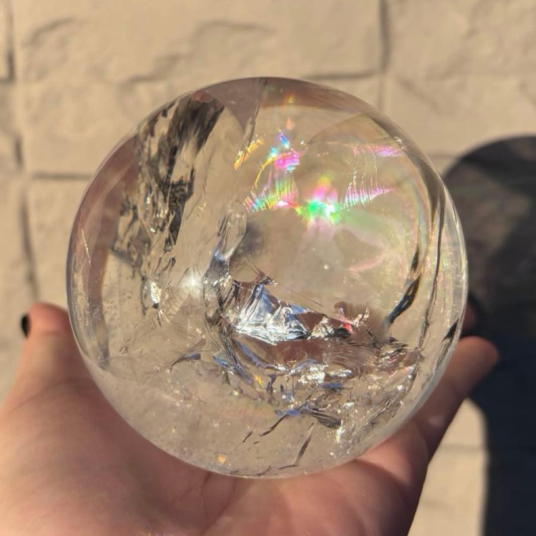 透明度高☆虹が綺麗なアイリスクォーツスフィア・台座付き