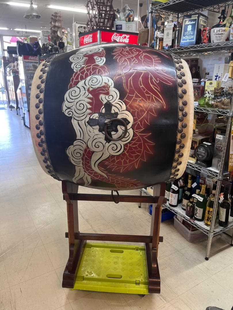 大太鼓　和太鼓　龍　彫り物　年代物　時代物　和楽器