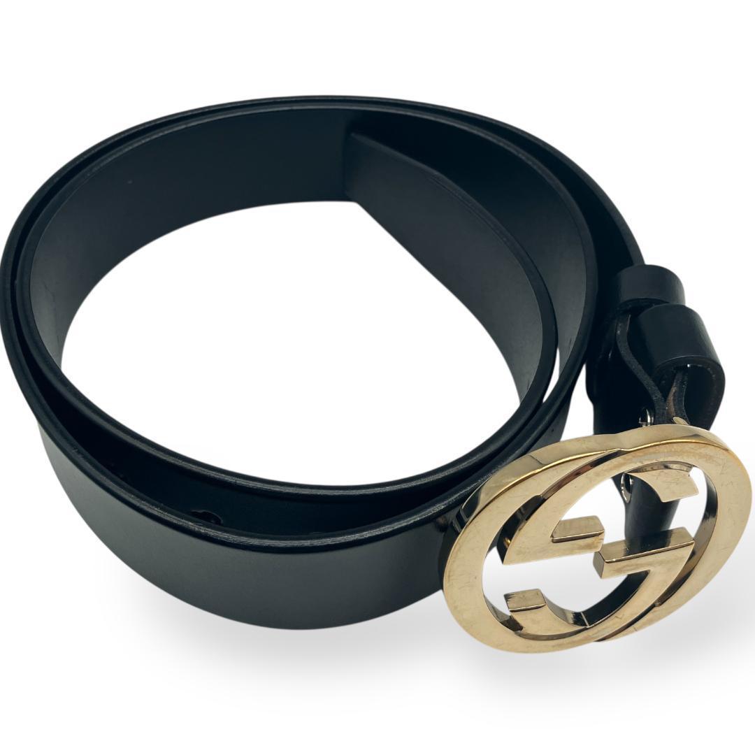 GUCCI グッチ インターロッキング バックル ベルト付き ゴールド ブラック