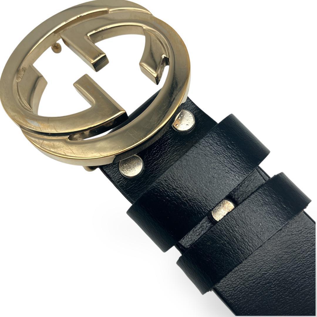 GUCCI グッチ インターロッキング バックル ベルト付き ゴールド ブラック