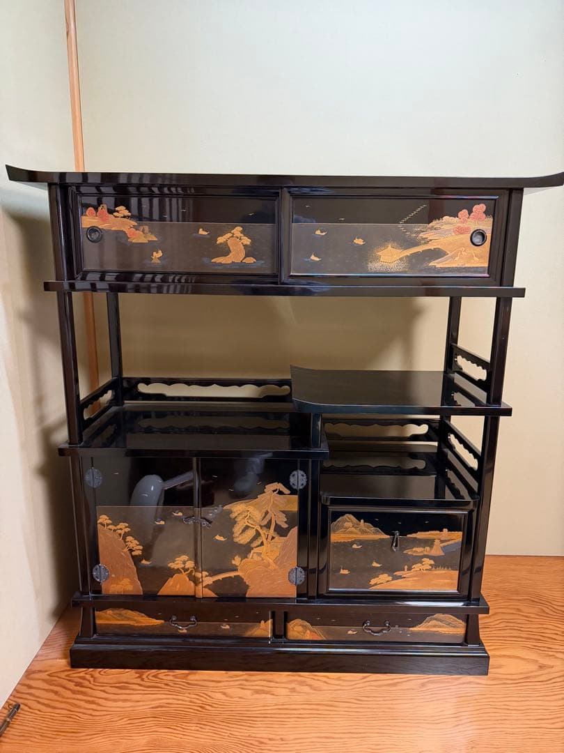 中古　超美品　輪島塗り　漆芸作家　柿木章作　飾り棚