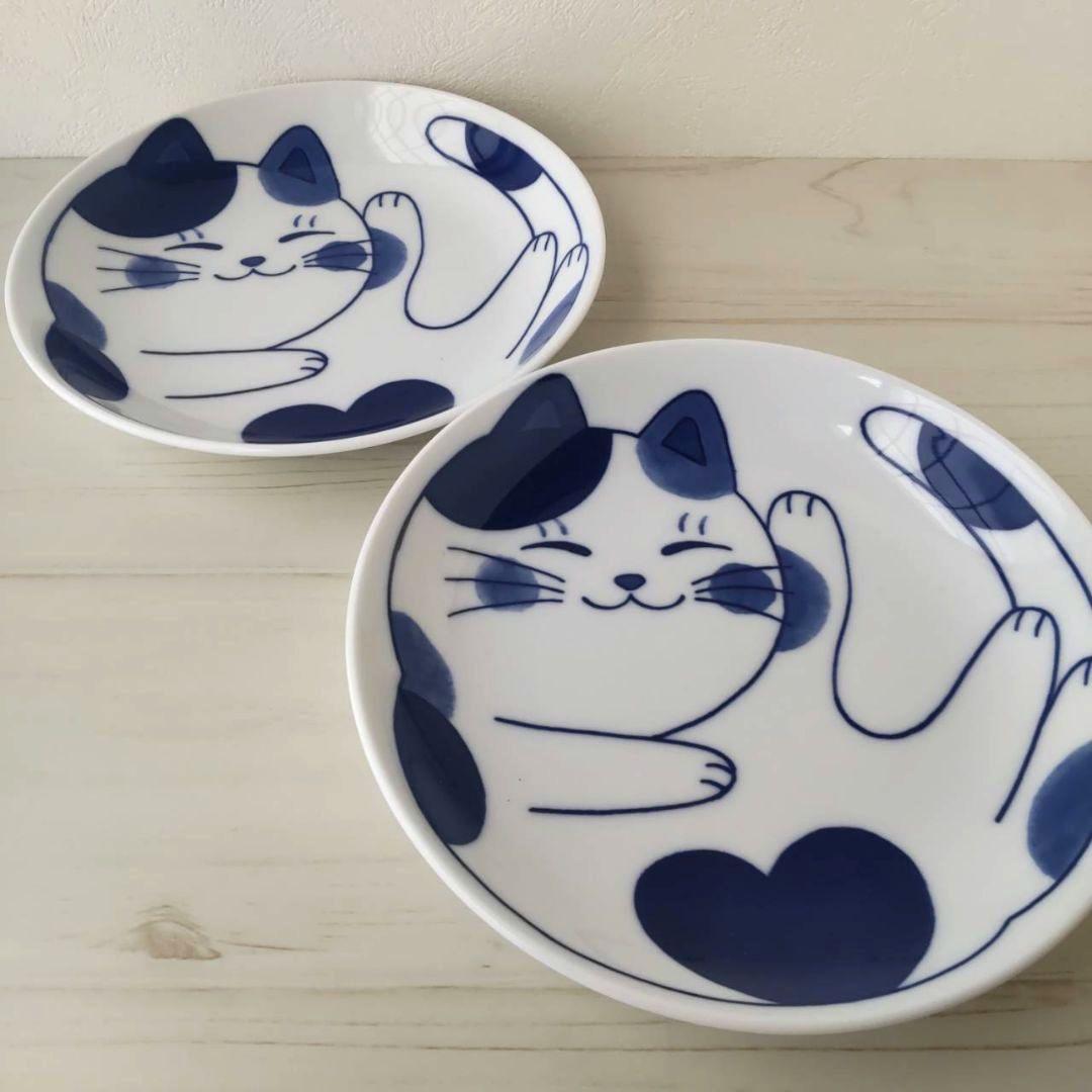 新品2点セット　美濃焼　ねこちぐら　20cm皿　ミケ　猫　ねこ　ネコ