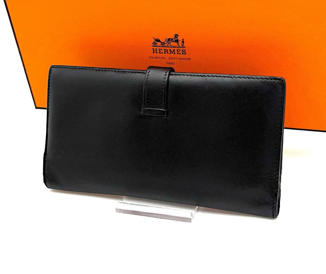 HERMES エルメス ベアン デュプリ 三つ折り 黒 ブラック 財布 長財布